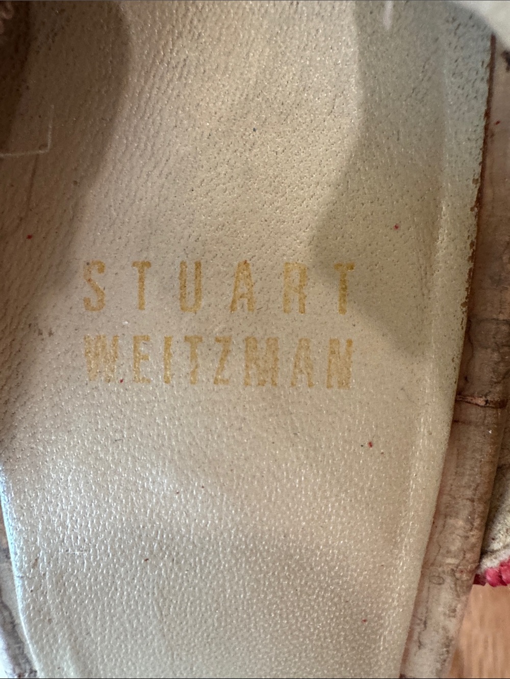 Stuart Weitzman Red Woven Cork Wedge Sandals - Picture 3 of 9